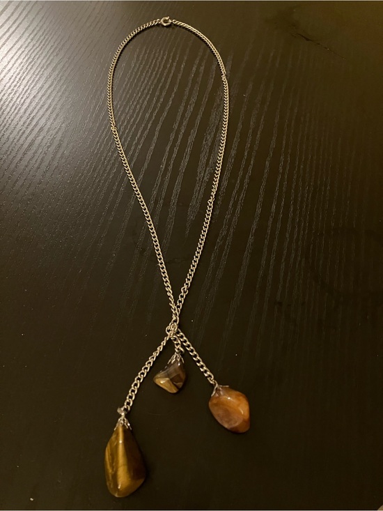 Vintage Jewelry - Vintage silver-tone necklace with brown and amber Genuine Stones pendants